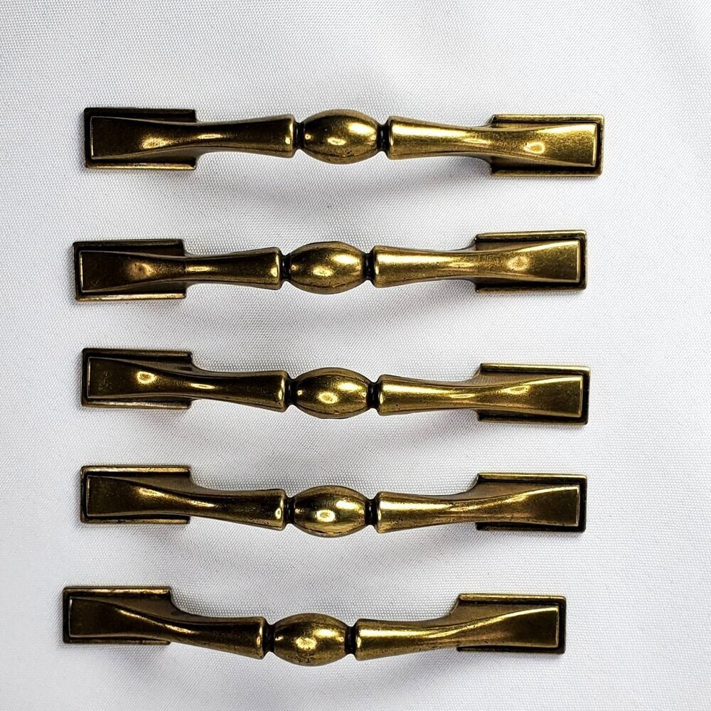 5 Vintage Brass Drawer Pull Handles With Screws Decorative Antique Finish - Picture 2 of 7